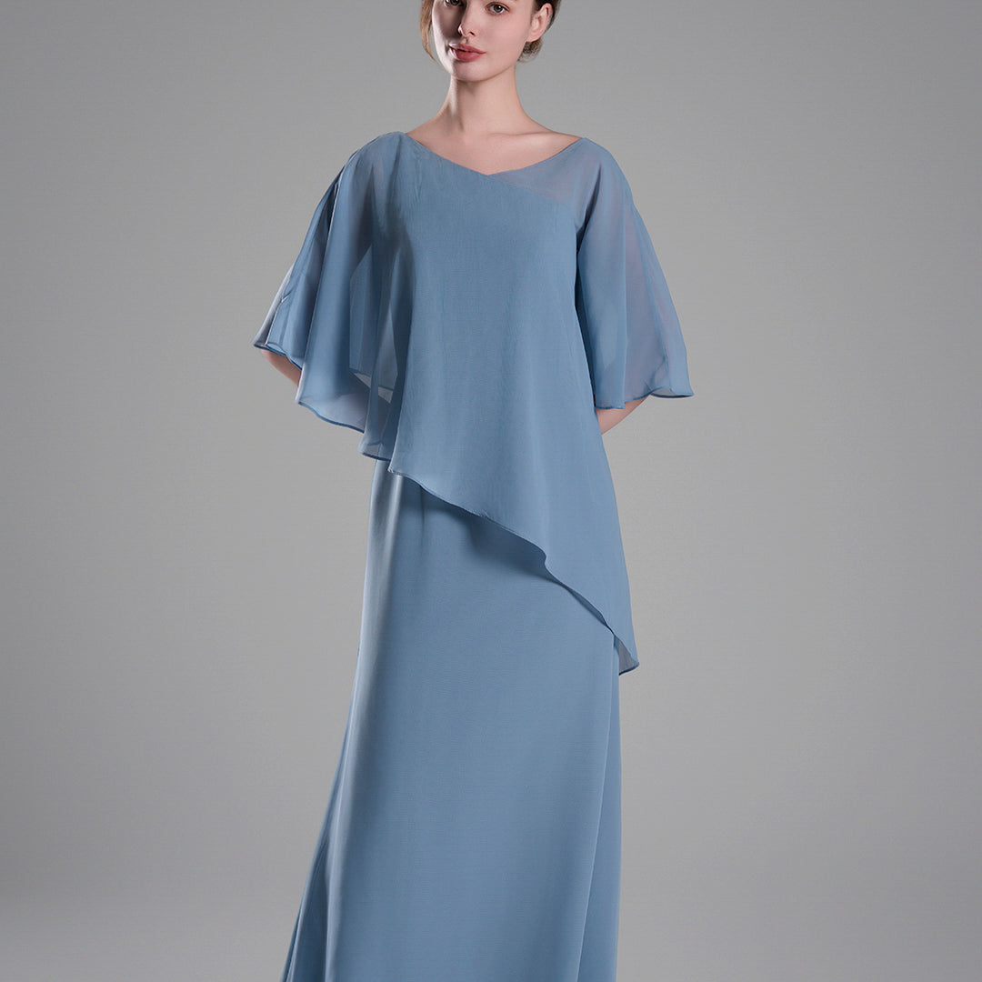 Cap Sleeves Asymmetrical Draping Fluid Dresses