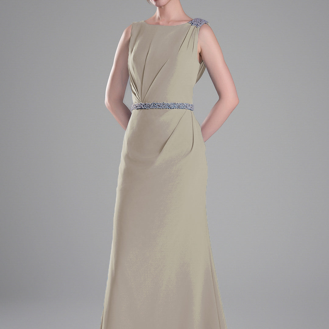 Boat Neck Embellished Draped Back Dresses