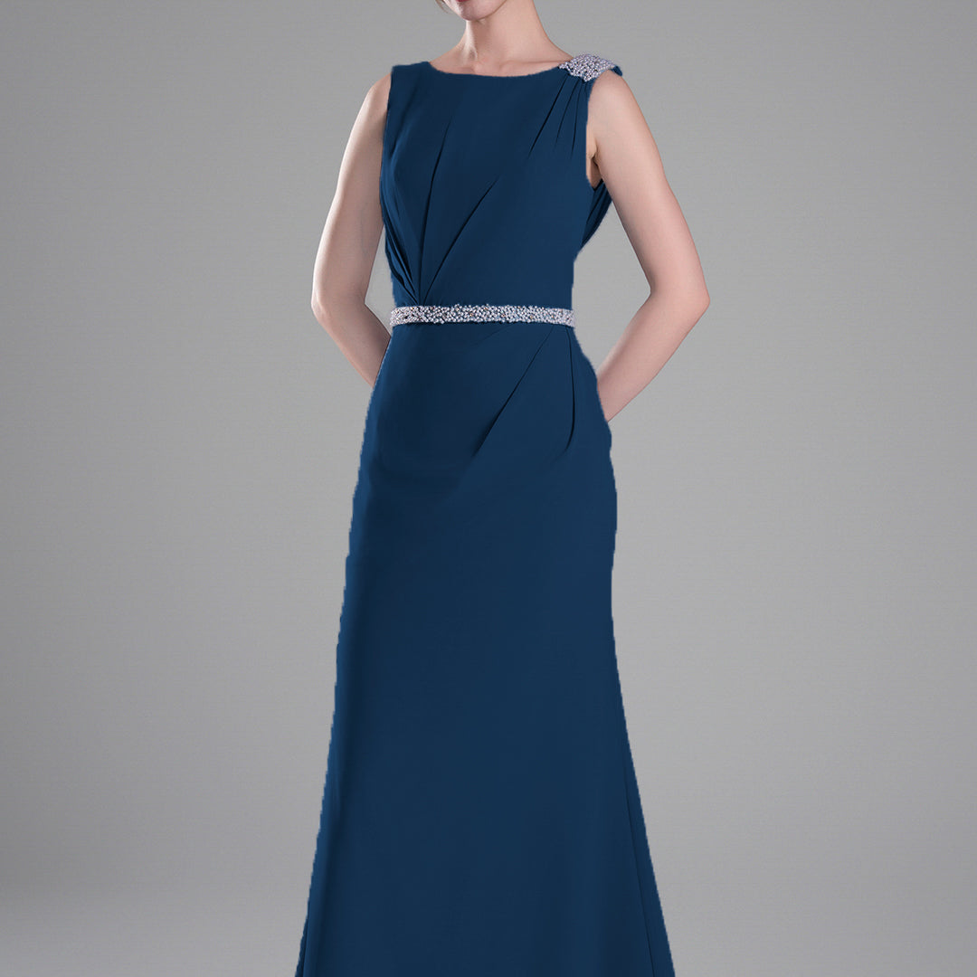 Boat Neck Embellished Draped Back Dresses