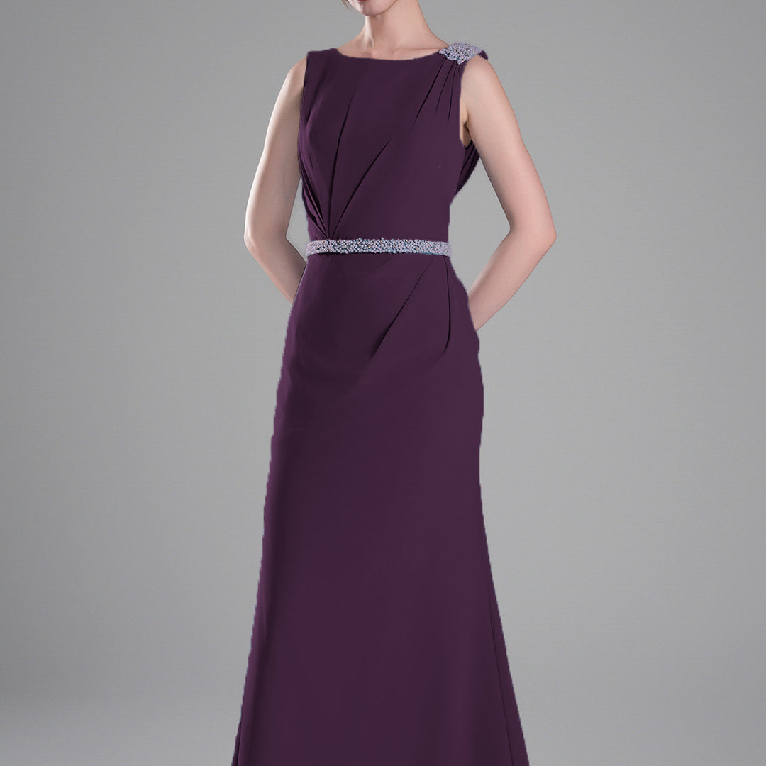 Boat Neck Embellished Draped Back Dresses