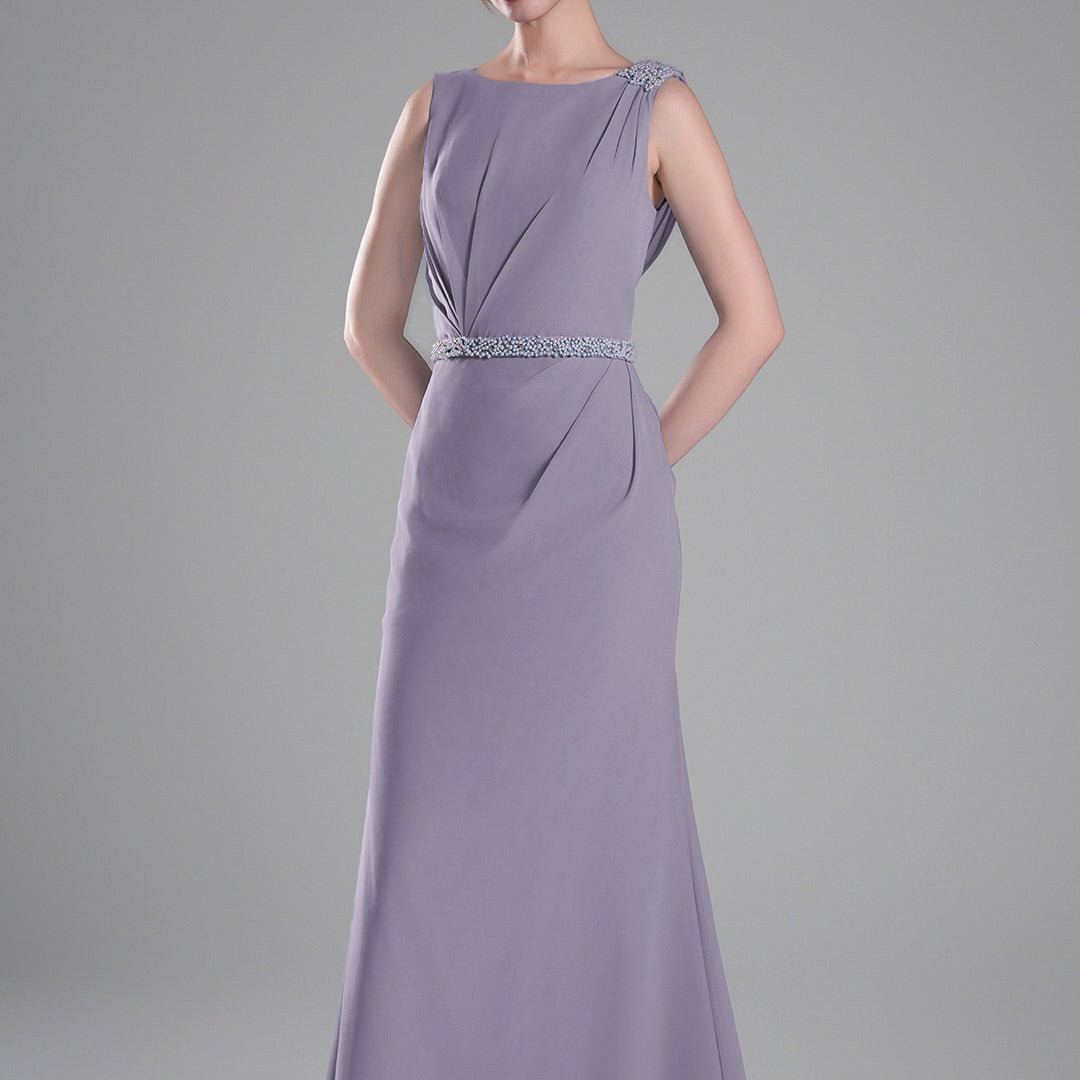 Boat Neck Embellished Draped Back Dresses