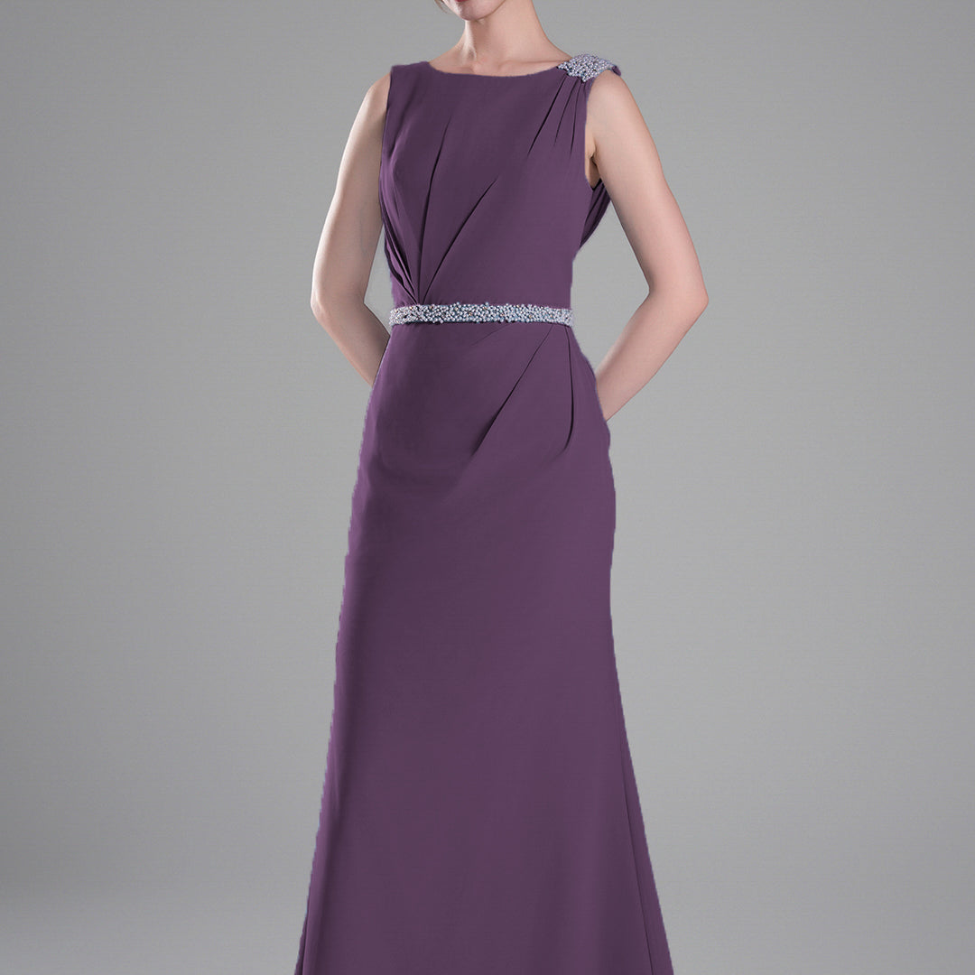 Boat Neck Embellished Draped Back Dresses