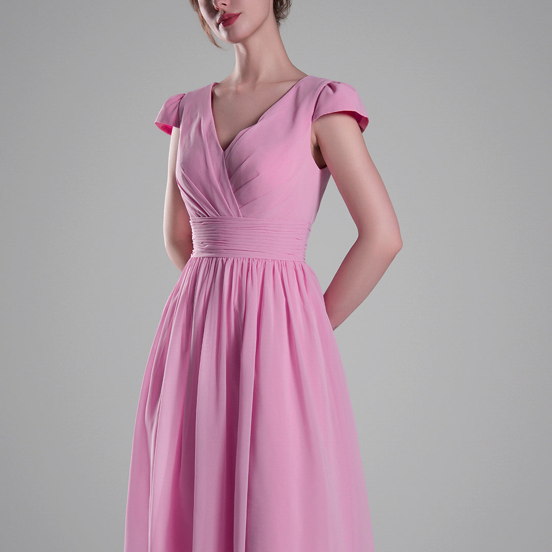 V-Neck Pleated Bodice Cinched Waist Mini Dresses