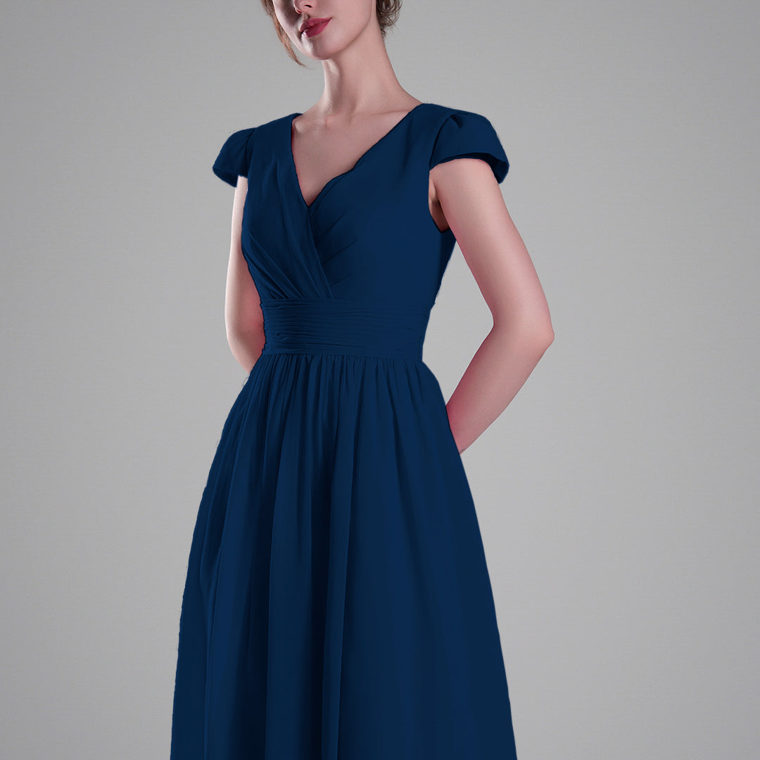 V-Neck Pleated Bodice Cinched Waist Mini Dresses