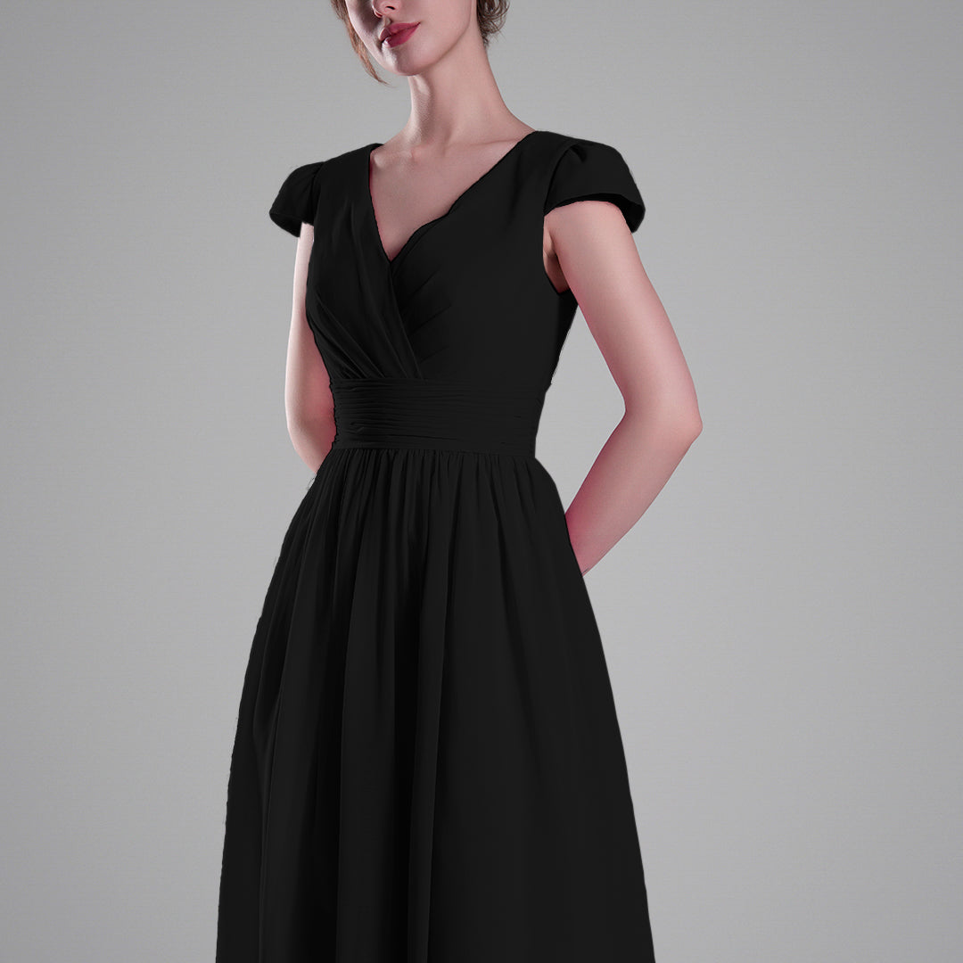 V-Neck Pleated Bodice Cinched Waist Mini Dresses