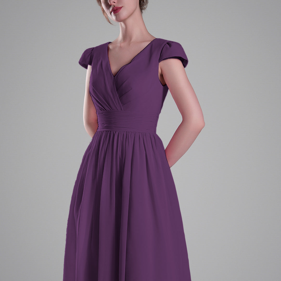 V-Neck Pleated Bodice Cinched Waist Mini Dresses