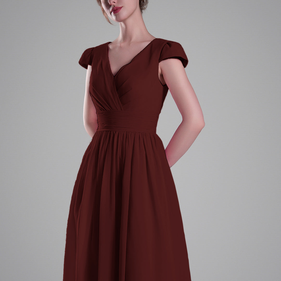 V-Neck Pleated Bodice Cinched Waist Mini Dresses