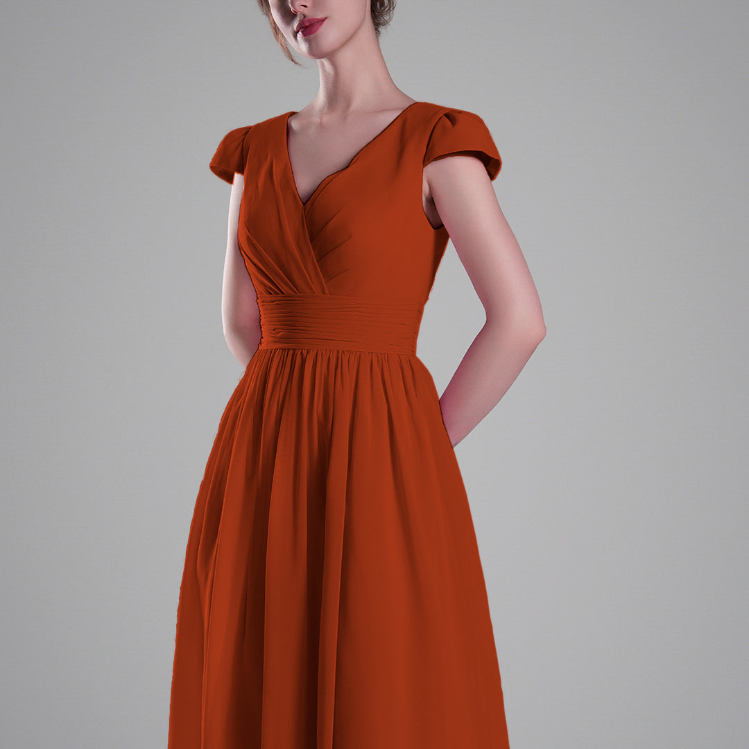 V-Neck Pleated Bodice Cinched Waist Mini Dresses