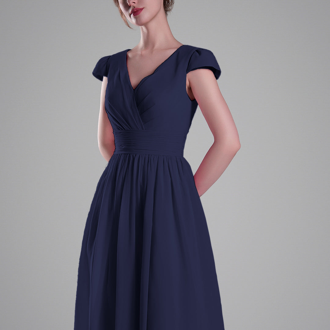 V-Neck Pleated Bodice Cinched Waist Mini Dresses