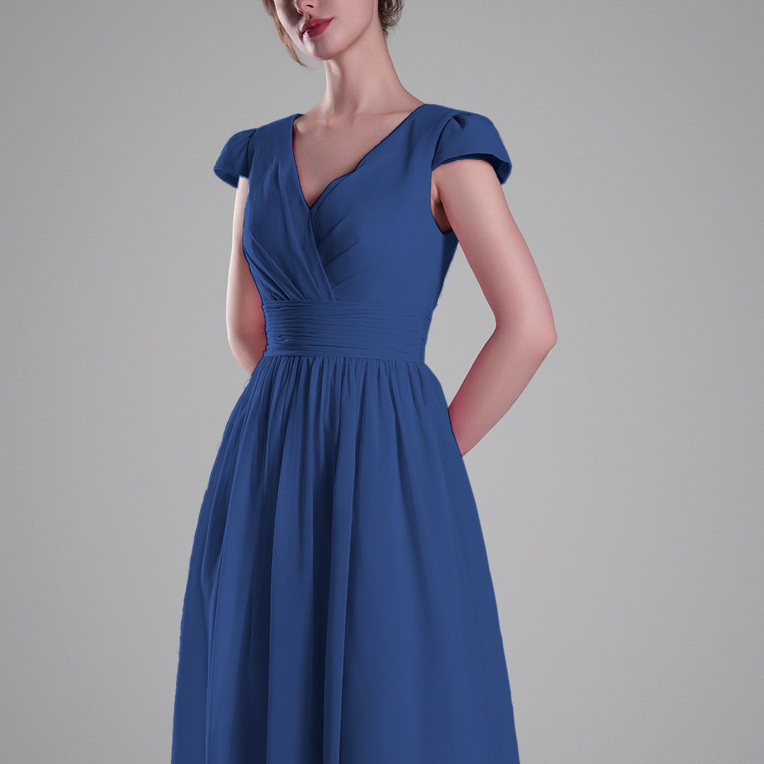 V-Neck Pleated Bodice Cinched Waist Mini Dresses