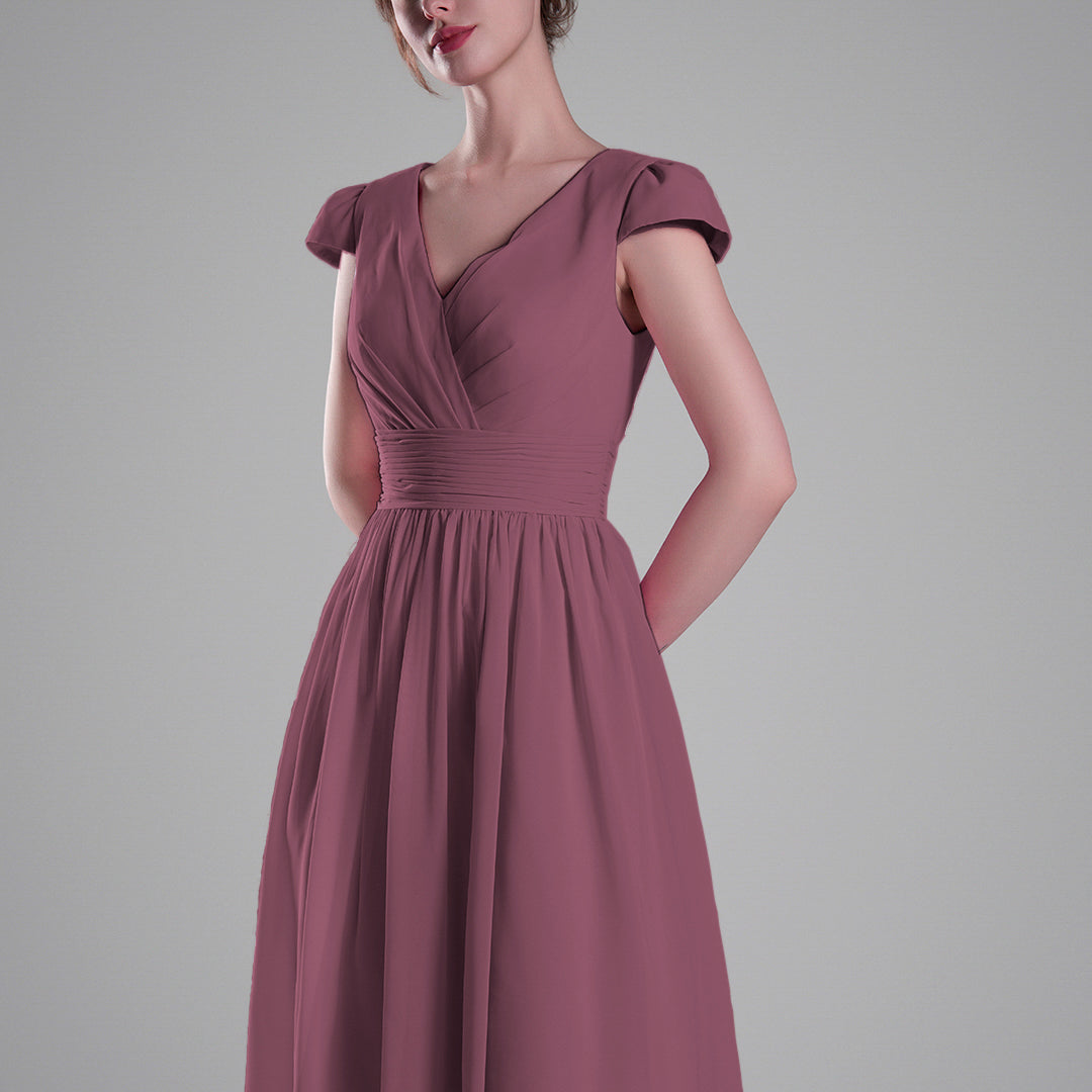 V-Neck Pleated Bodice Cinched Waist Mini Dresses