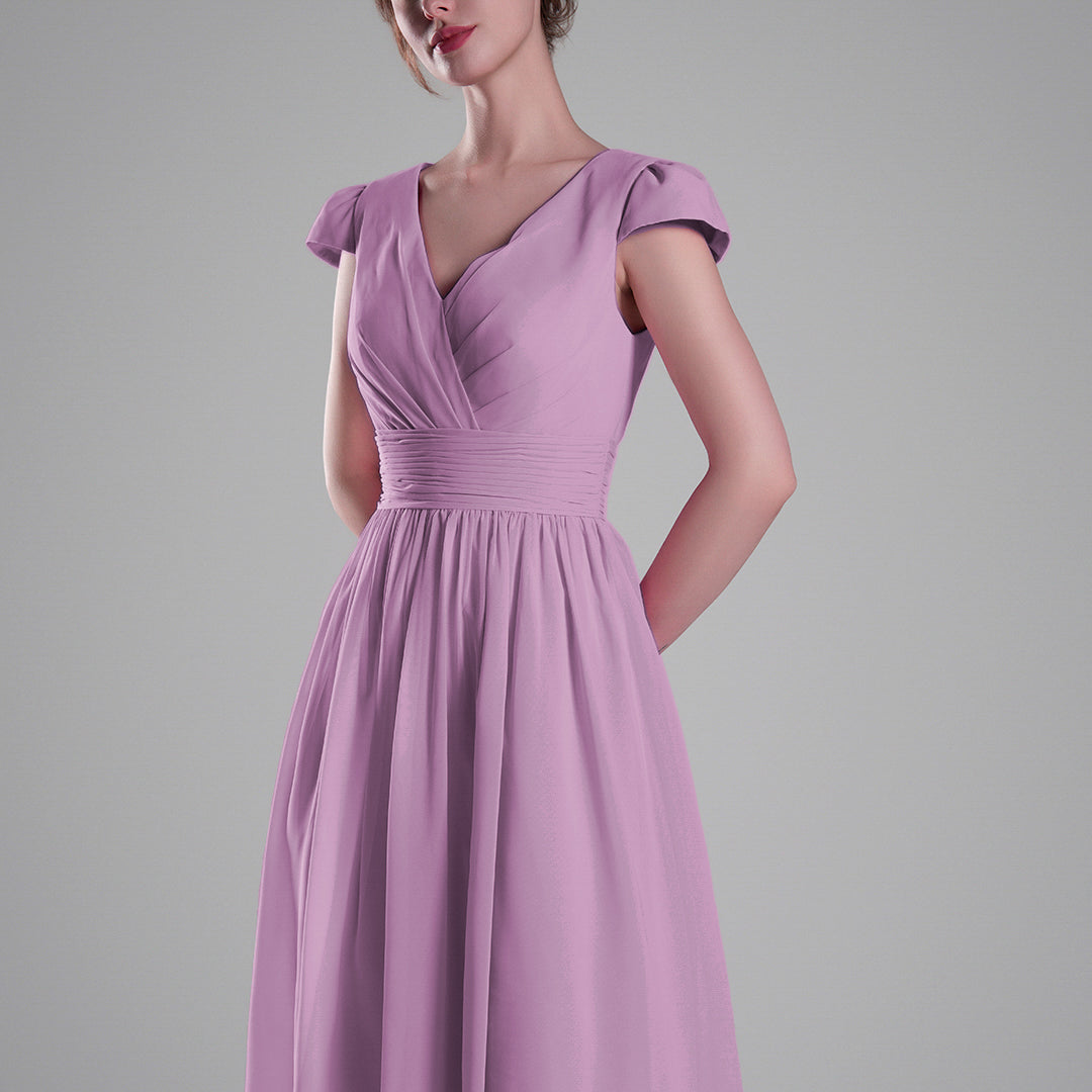 V-Neck Pleated Bodice Cinched Waist Mini Dresses