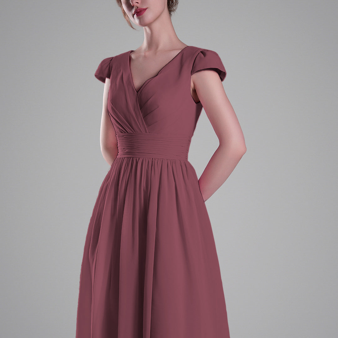 V-Neck Pleated Bodice Cinched Waist Mini Dresses