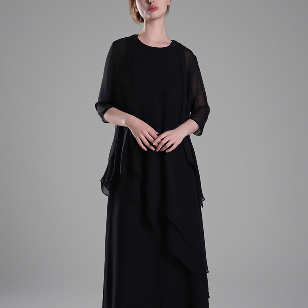 Classic Round Neck Sheer Sleeves Two-Piece Dresses