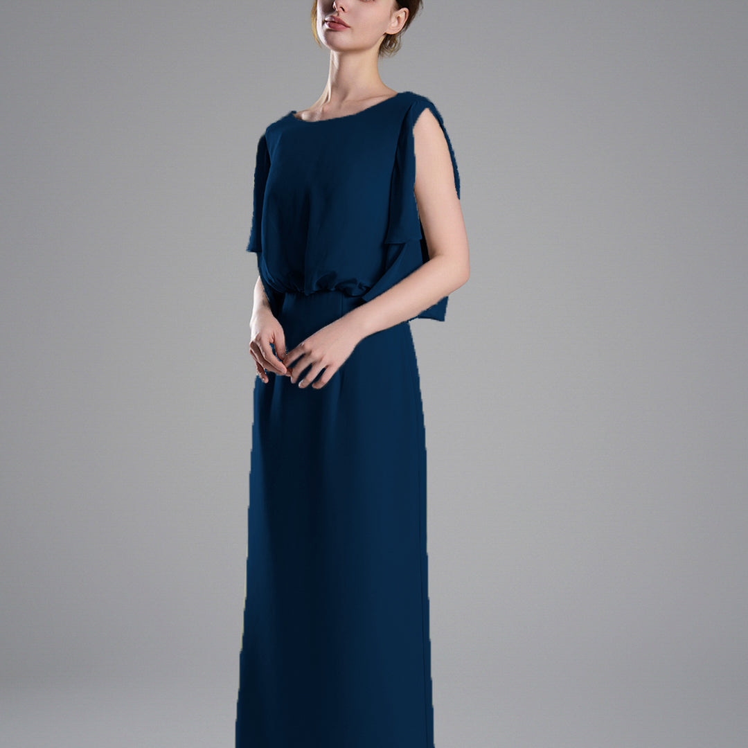 Round Neck Cut Sleeves Gathered Waist Dresses