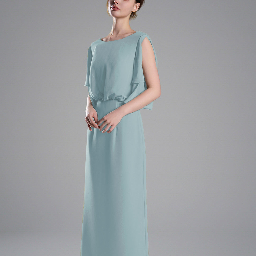 Roung Neck Cut Sleeves Gathered Waist Dresses