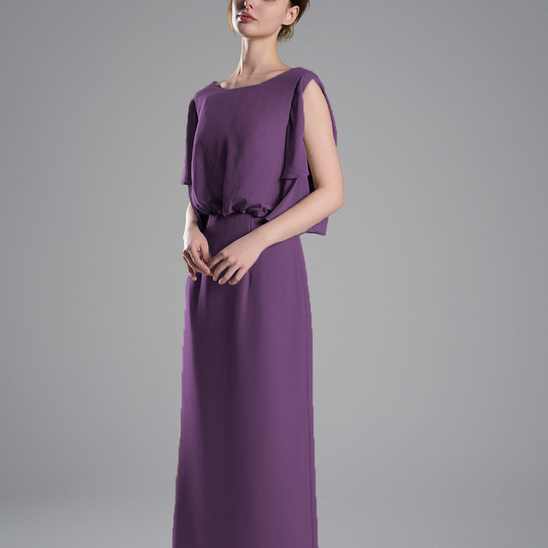 Roung Neck Cut Sleeves Gathered Waist Dresses