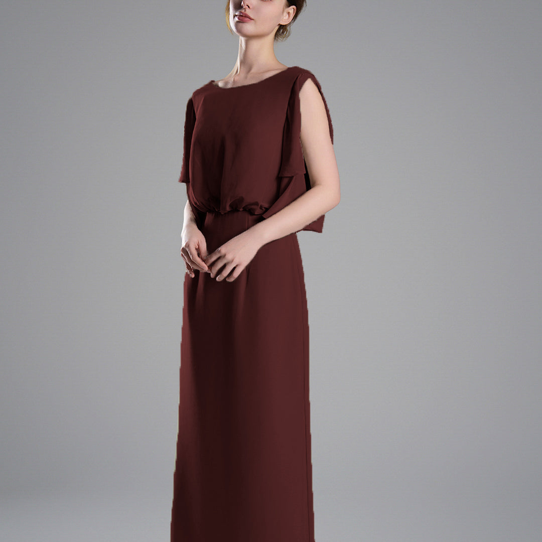 Roung Neck Cut Sleeves Gathered Waist Dresses
