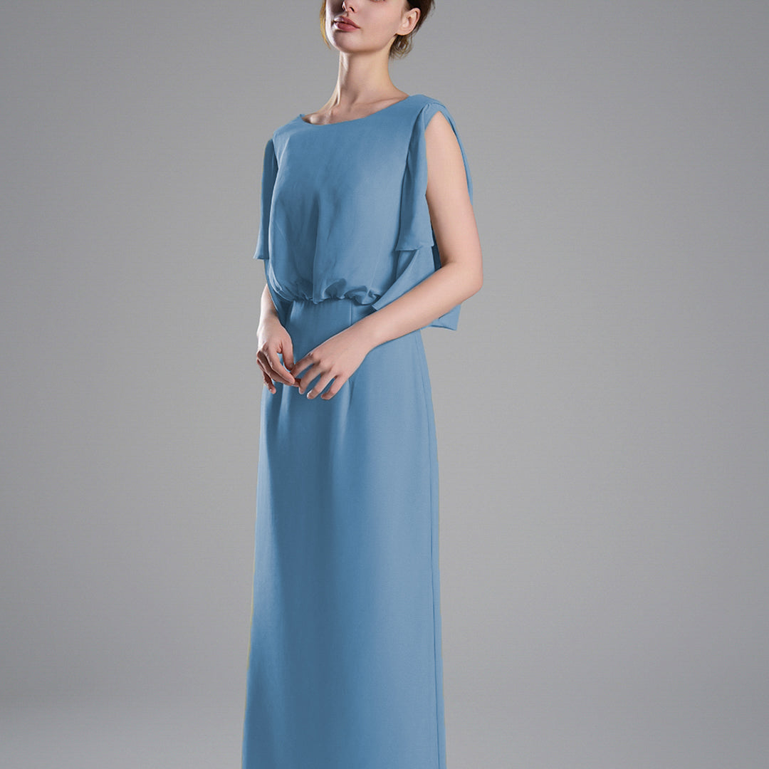 Roung Neck Cut Sleeves Gathered Waist Dresses