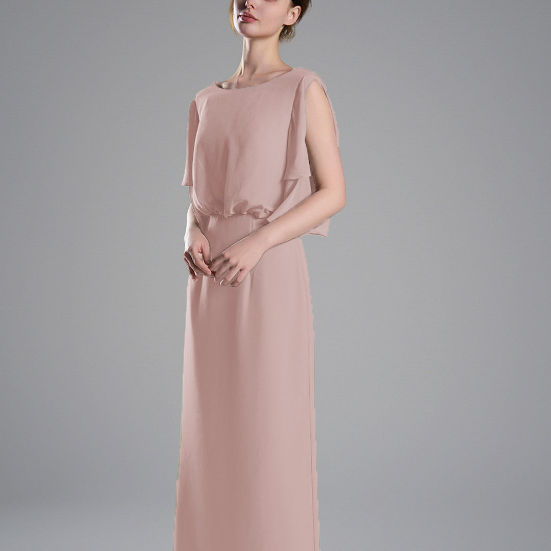 Round Neck Cut Sleeves Gathered Waist Dresses