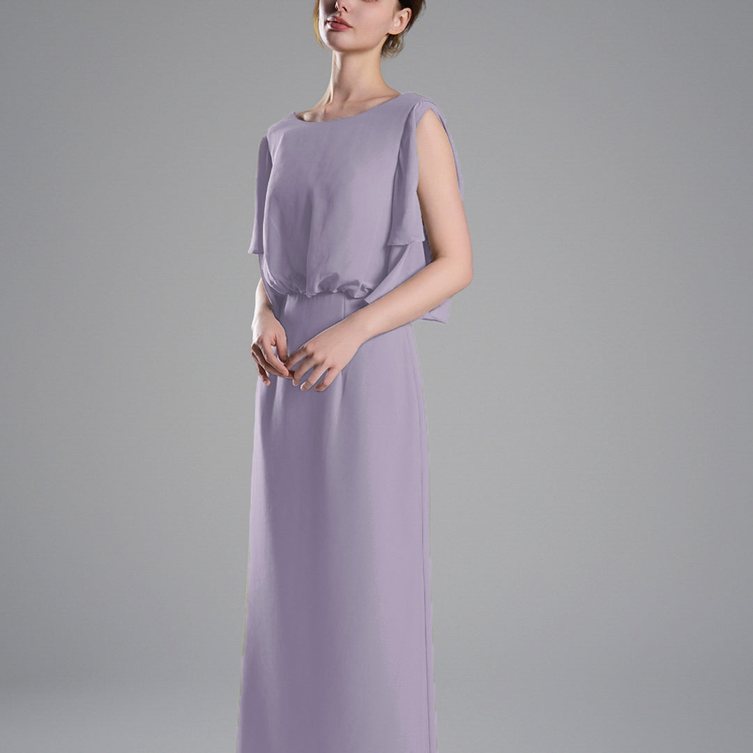 Roung Neck Cut Sleeves Gathered Waist Dresses