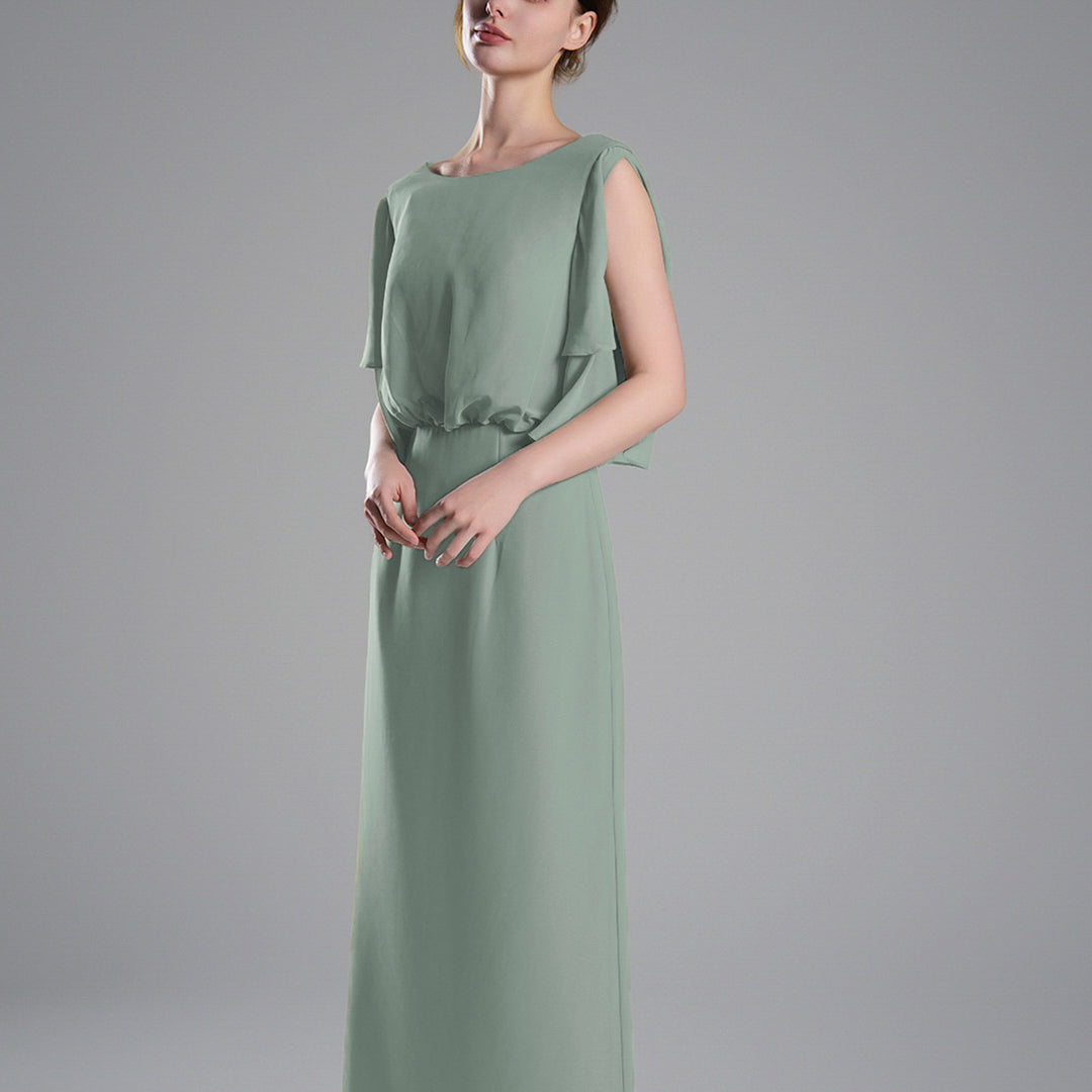 Roung Neck Cut Sleeves Gathered Waist Dresses