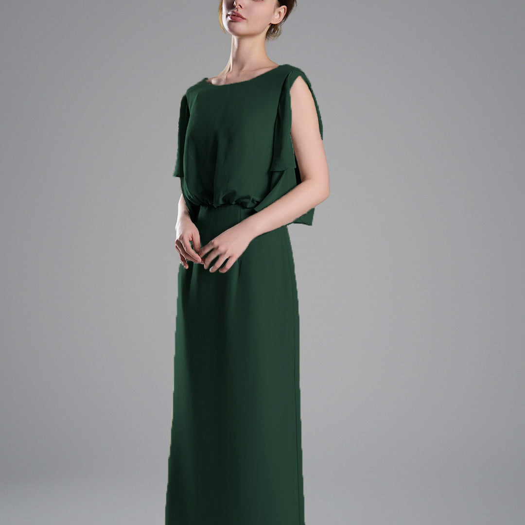 Round Neck Cut Sleeves Gathered Waist Dresses