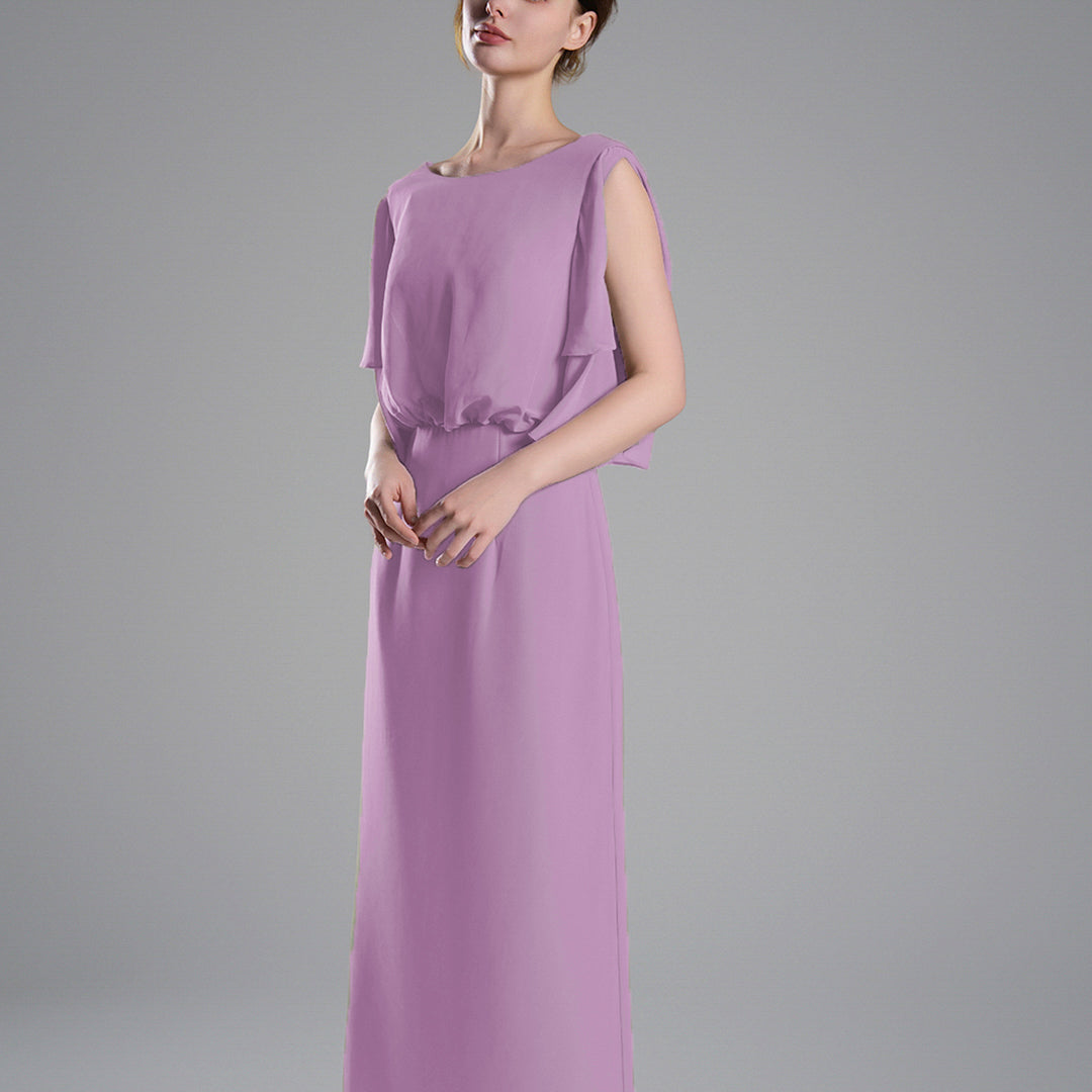 Roung Neck Cut Sleeves Gathered Waist Dresses