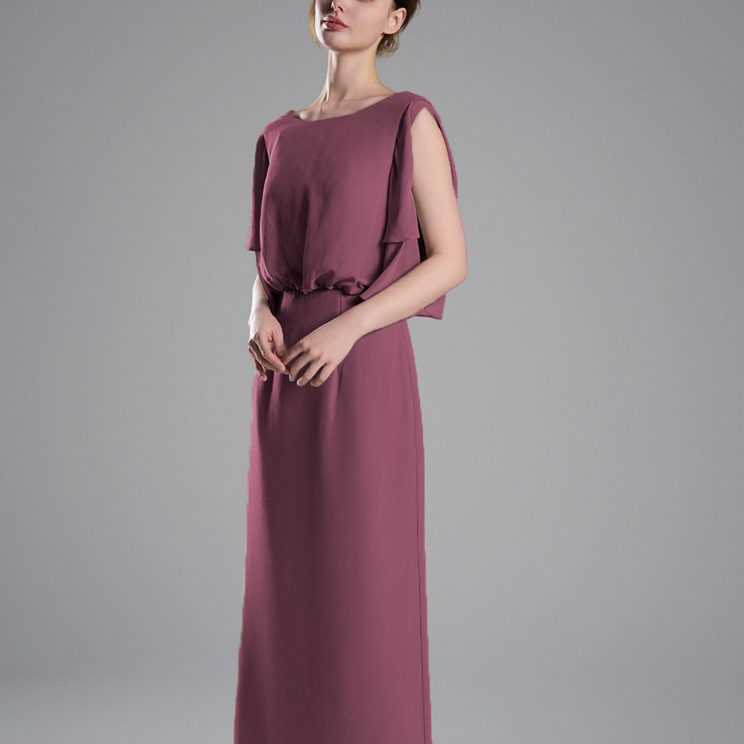 Roung Neck Cut Sleeves Gathered Waist Dresses
