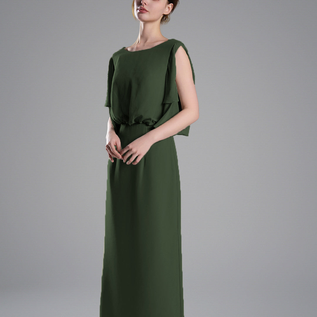 Roung Neck Cut Sleeves Gathered Waist Dresses
