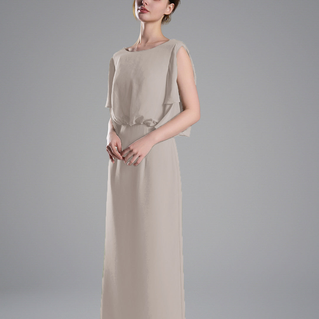 Round Neck Cut Sleeves Gathered Waist Dresses