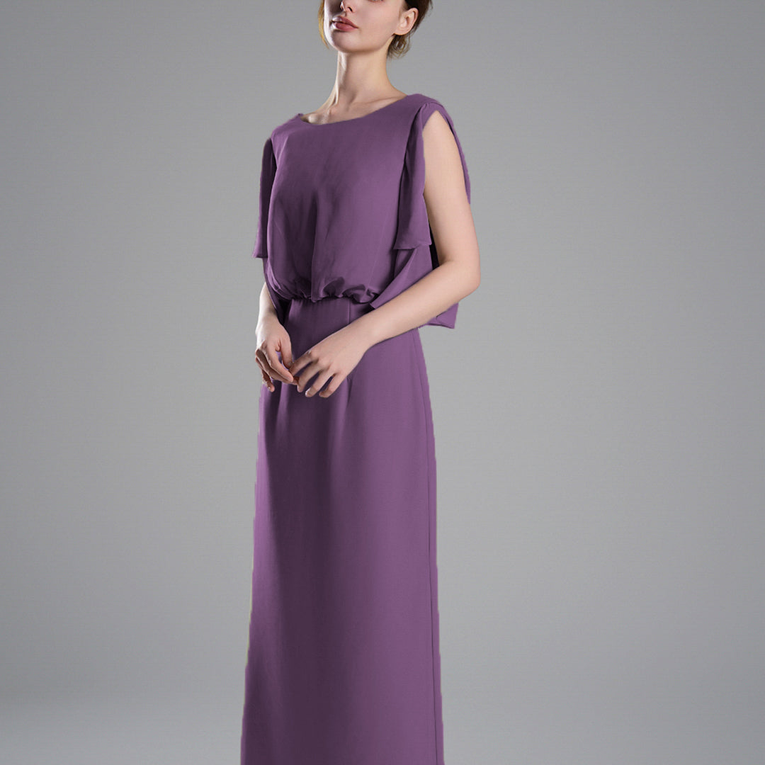Roung Neck Cut Sleeves Gathered Waist Dresses