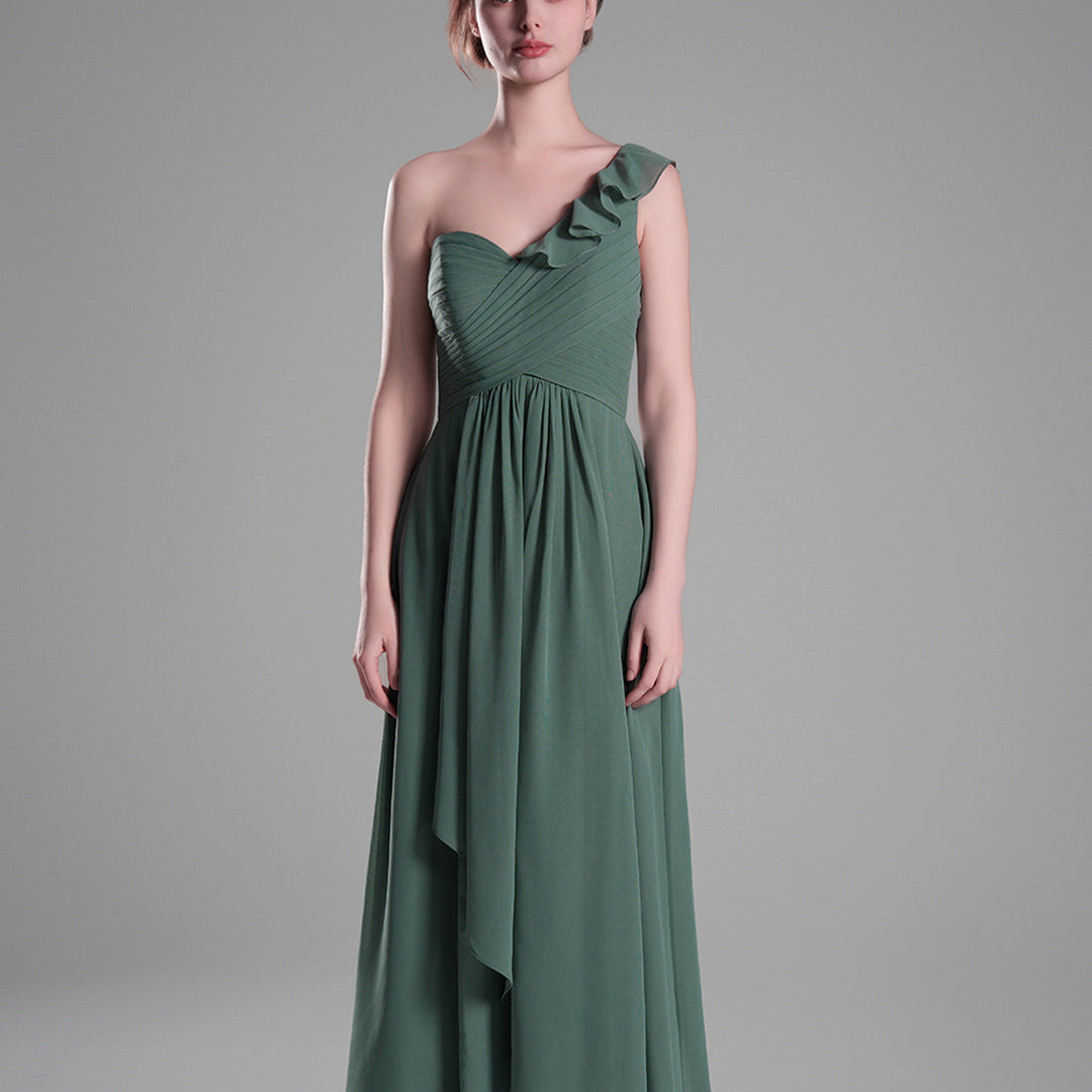 One-Shoulder Ruffle Pleated A-Line Dresses