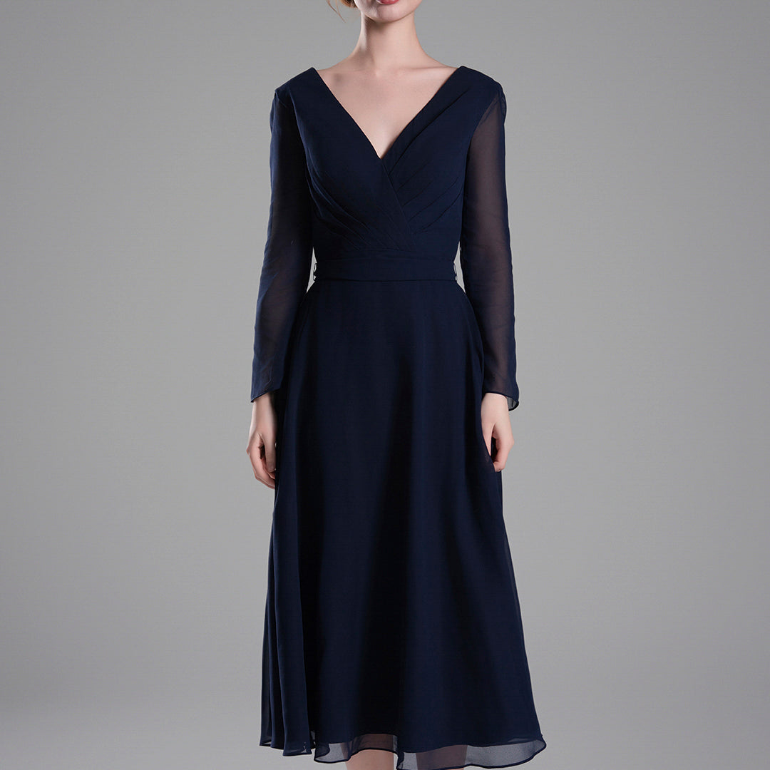 Flattering V-Neck Long Sleeves Tied Dresses
