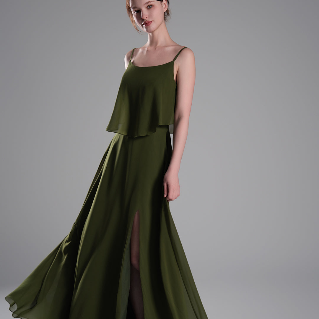 Spaghetti Straps FlowIing Hem Side Slits Dresses