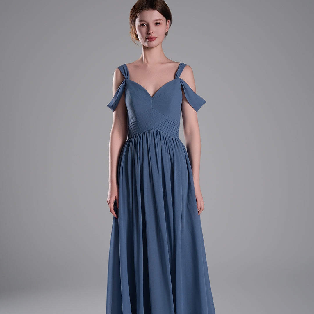 Off-Shoulder V-Neckline A-Line Flared Hem Dresses