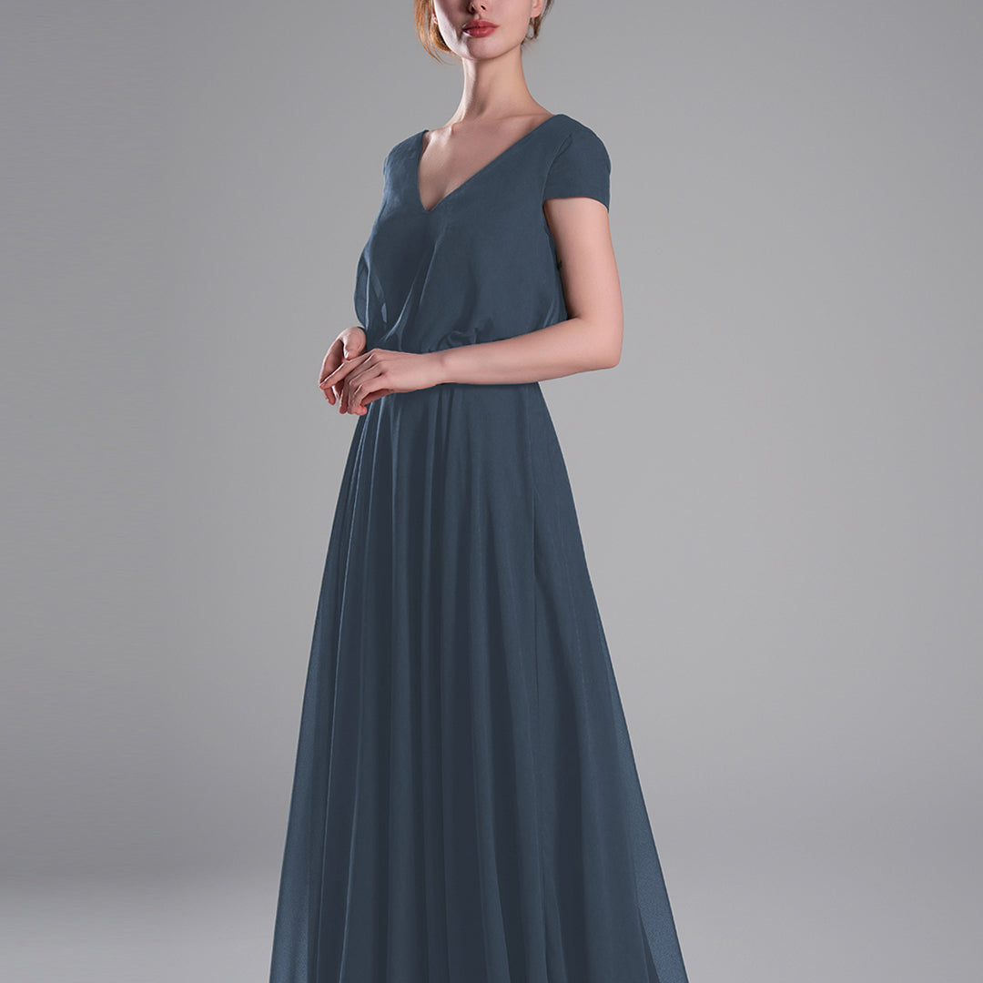 V-Neck Cap Sleeves Open Back Dresses