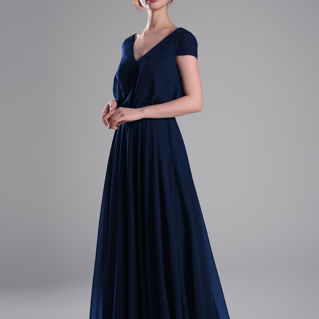 V-Neck Cap Sleeves Open Back Dresses