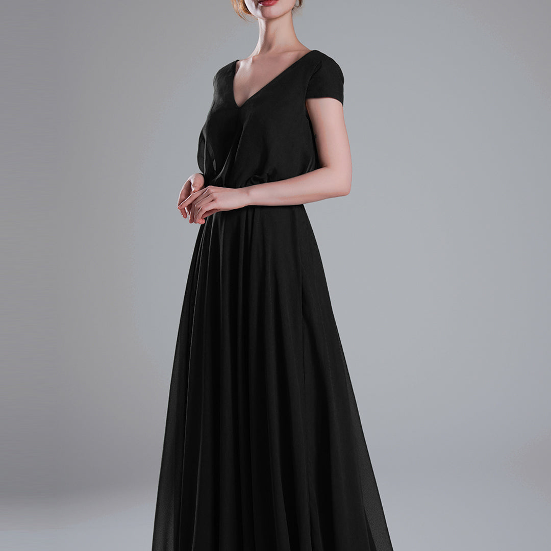 V-Neck Cap Sleeves Open Back Dresses