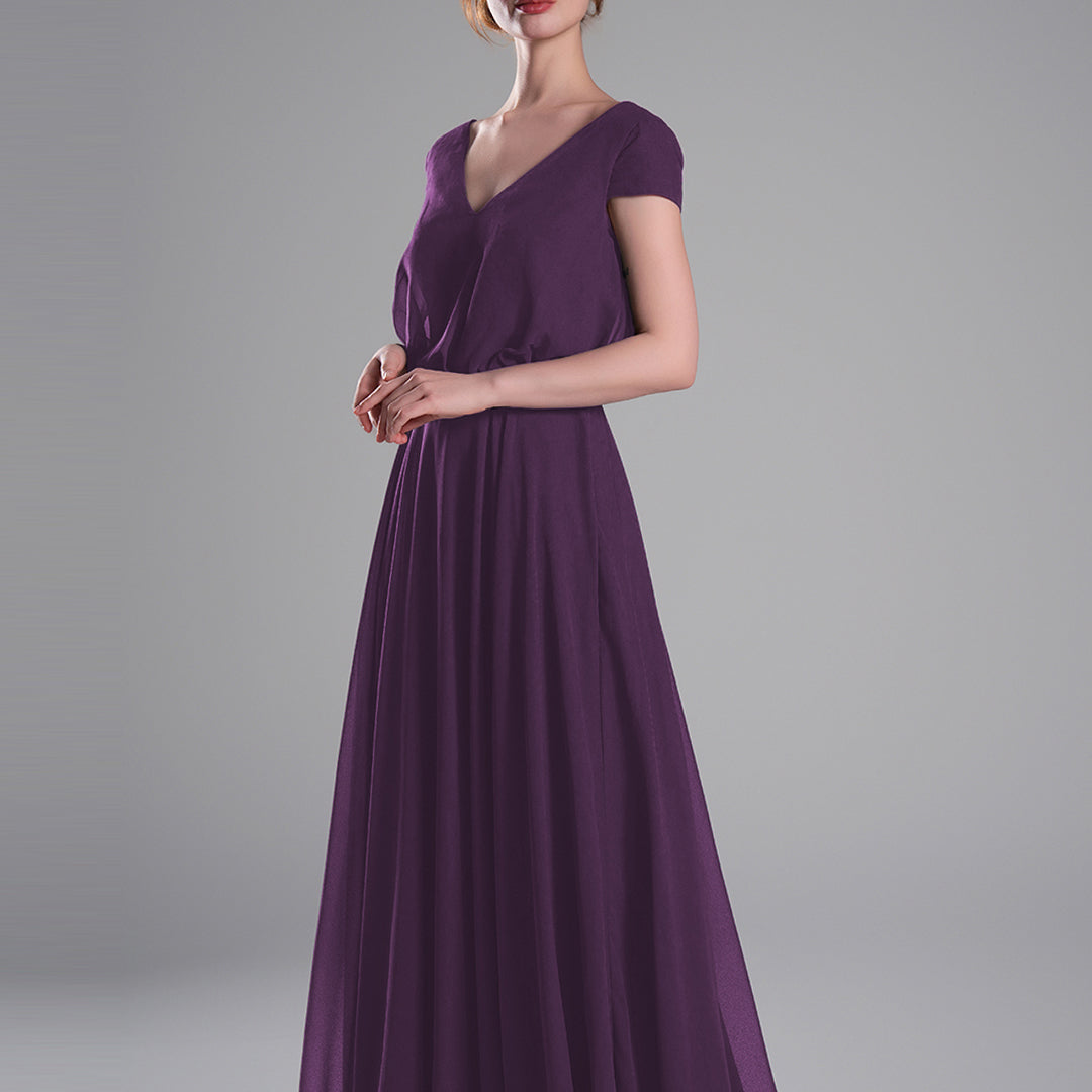 V-Neck Cap Sleeves Open Back Dresses