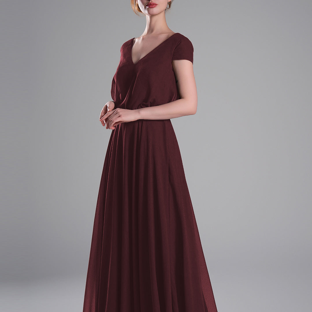 V-Neck Cap Sleeves Open Back Dresses