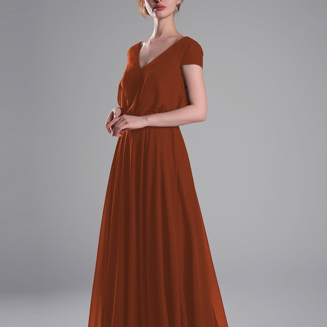 V-Neck Cap Sleeves Open Back Dresses