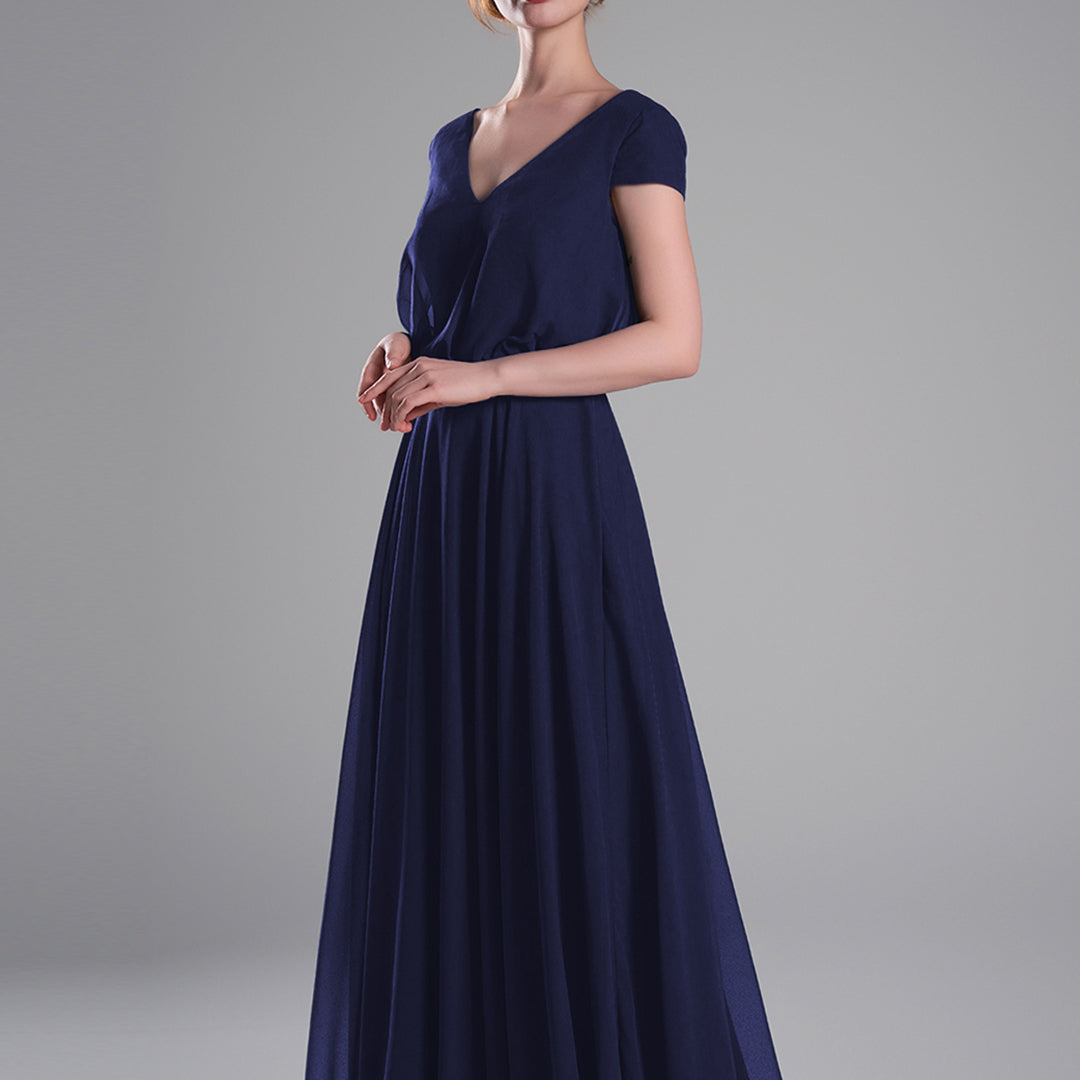 V-Neck Cap Sleeves Open Back Dresses