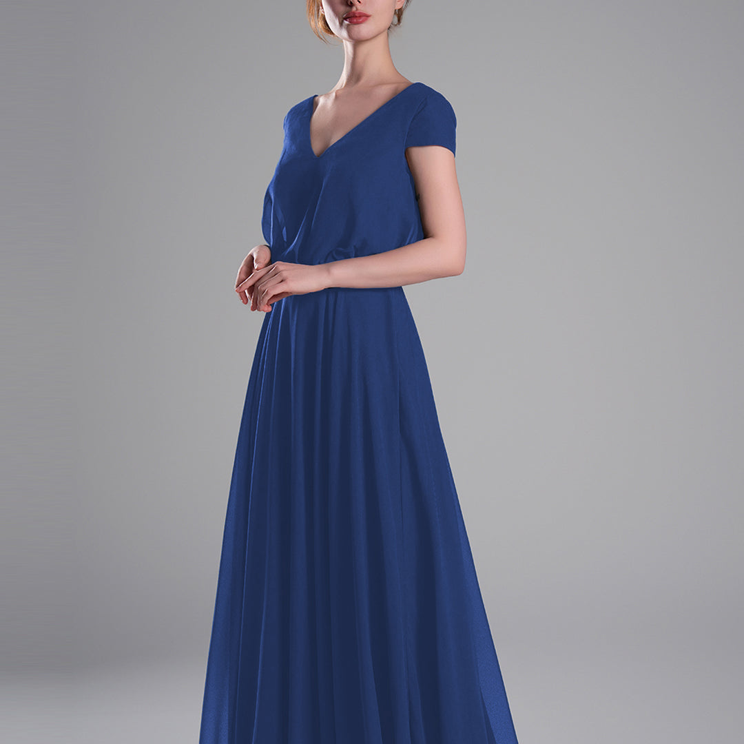 V-Neck Cap Sleeves Open Back Dresses