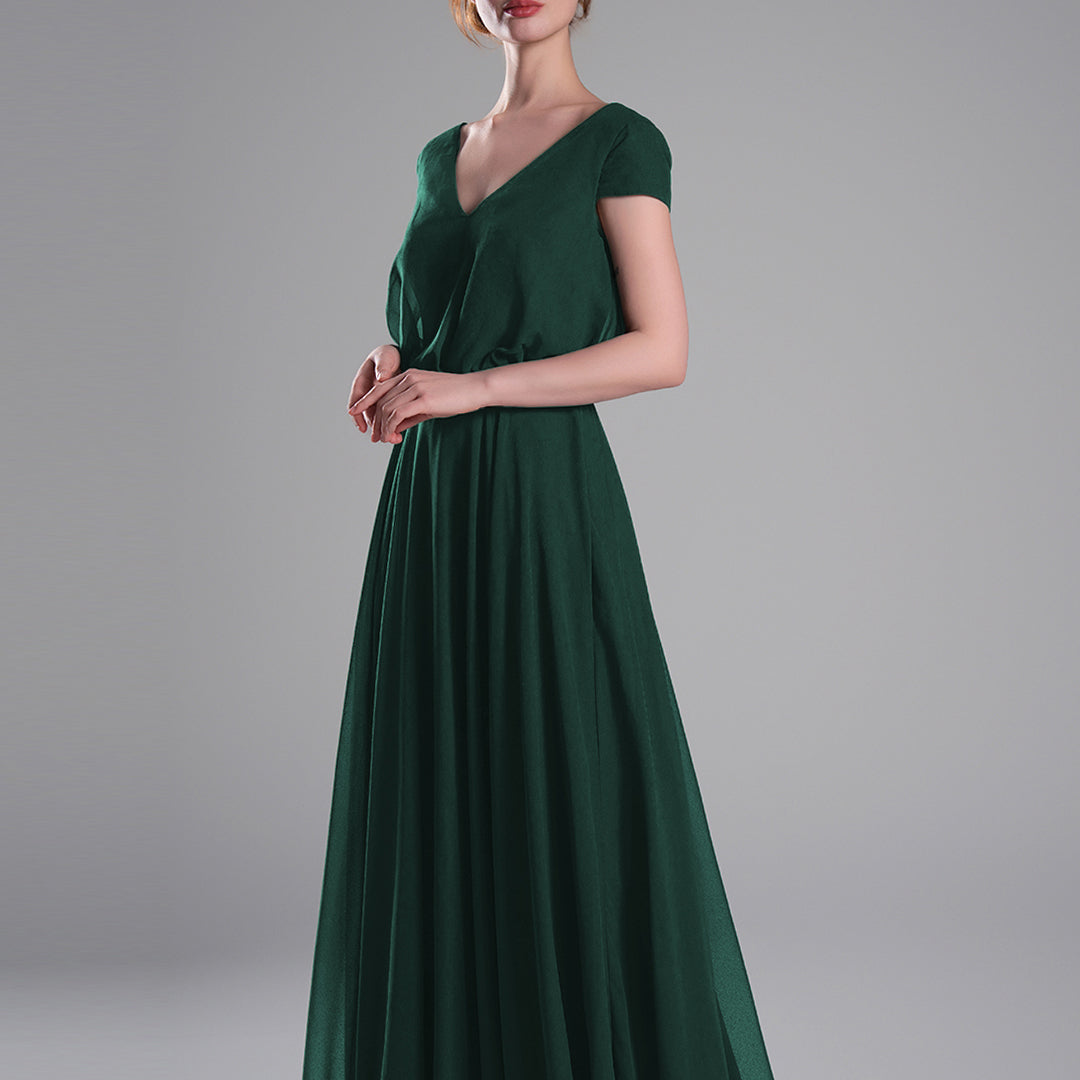 V-Neck Cap Sleeves Open Back Dresses