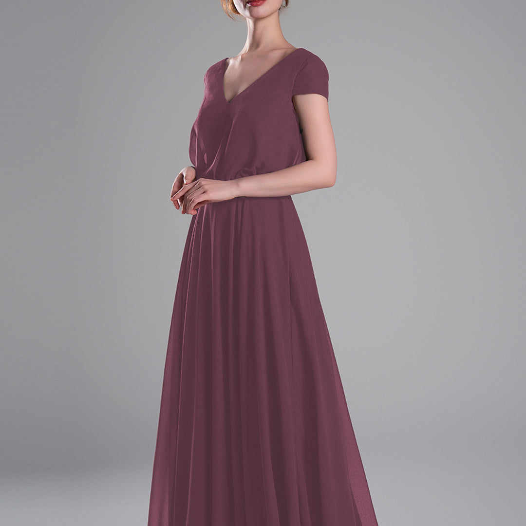 V-Neck Cap Sleeves Open Back Dresses