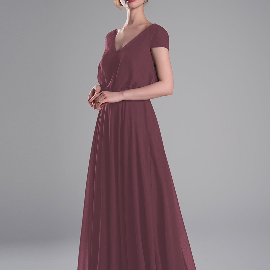 V-Neck Cap Sleeves Open Back Dresses