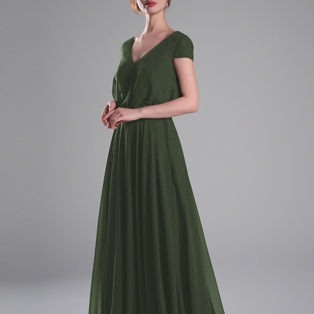 V-Neck Cap Sleeves Open Back Dresses