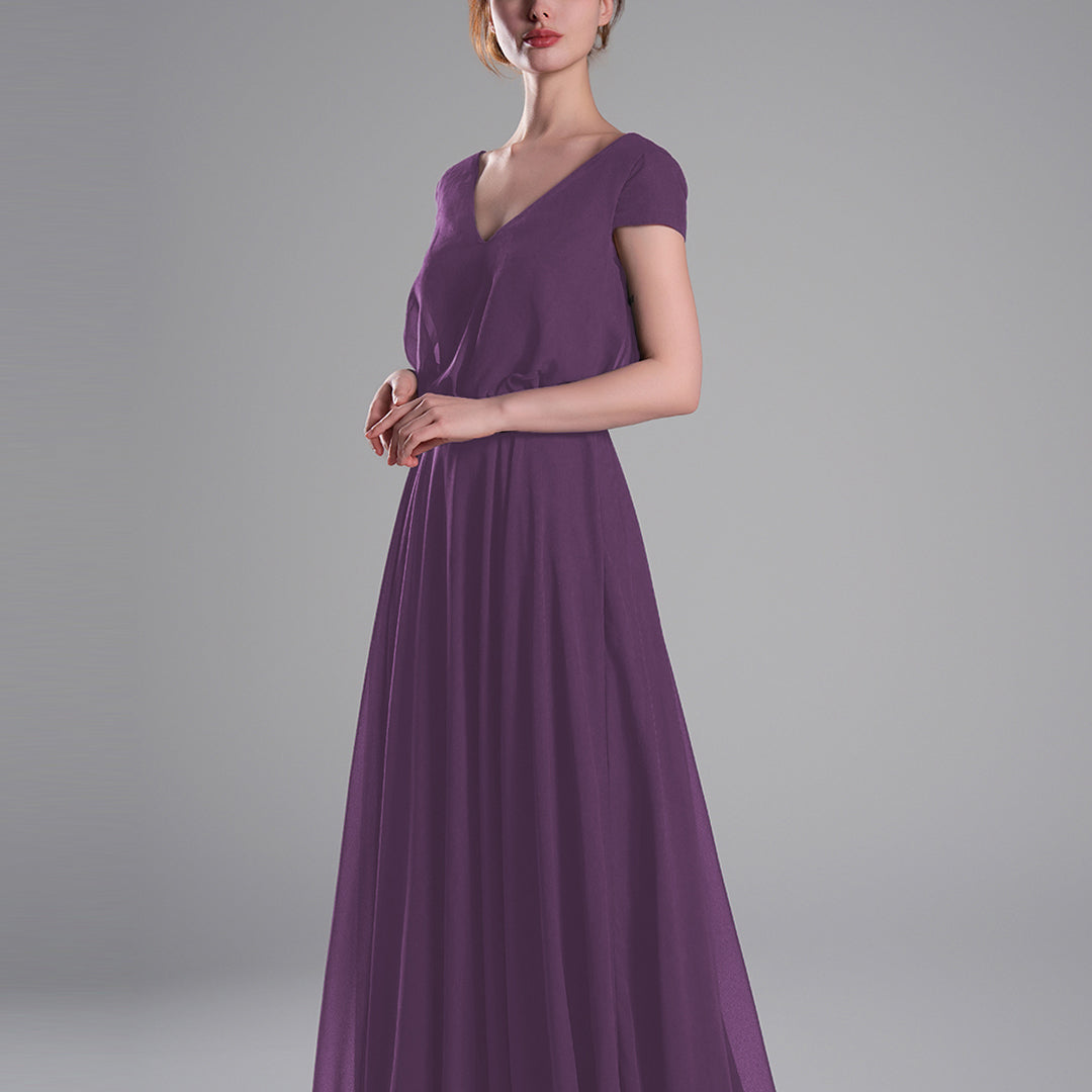 V-Neck Cap Sleeves Open Back Dresses