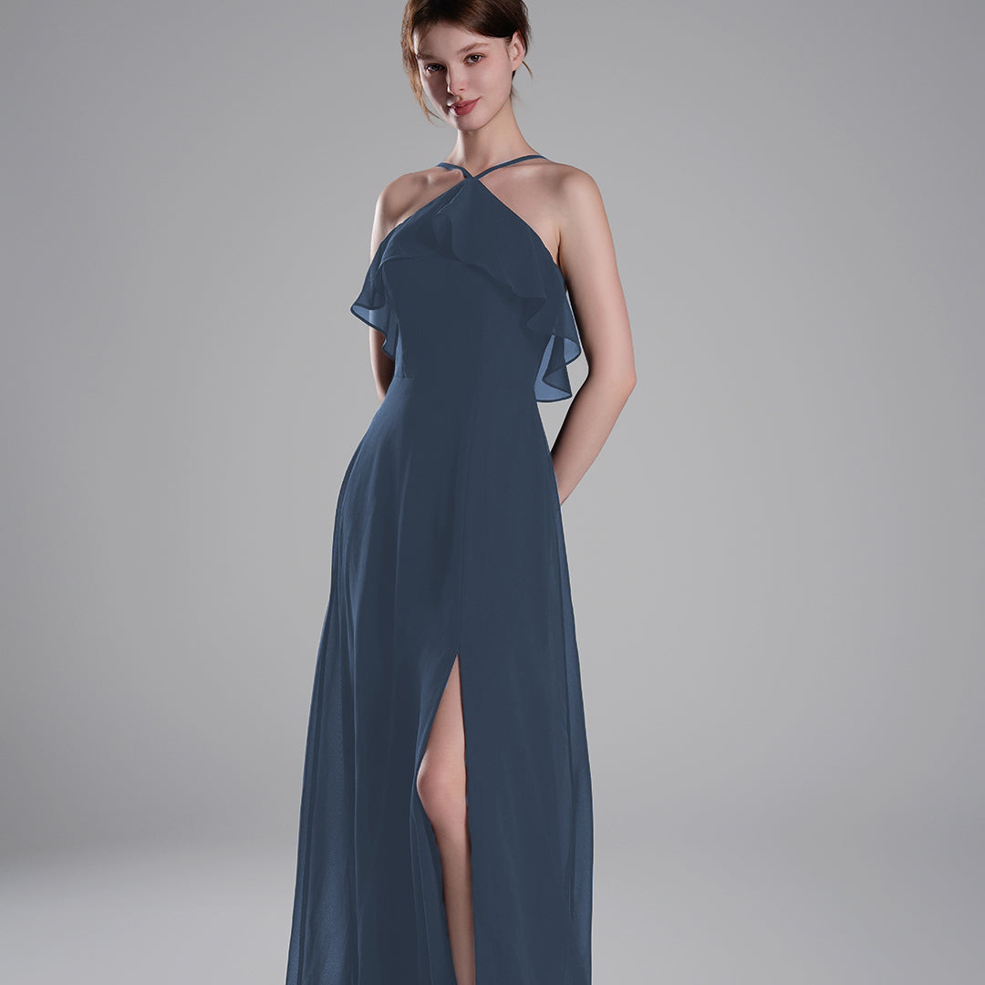 Asymmetrical Neck Spaghetti straps Pleated Dresses